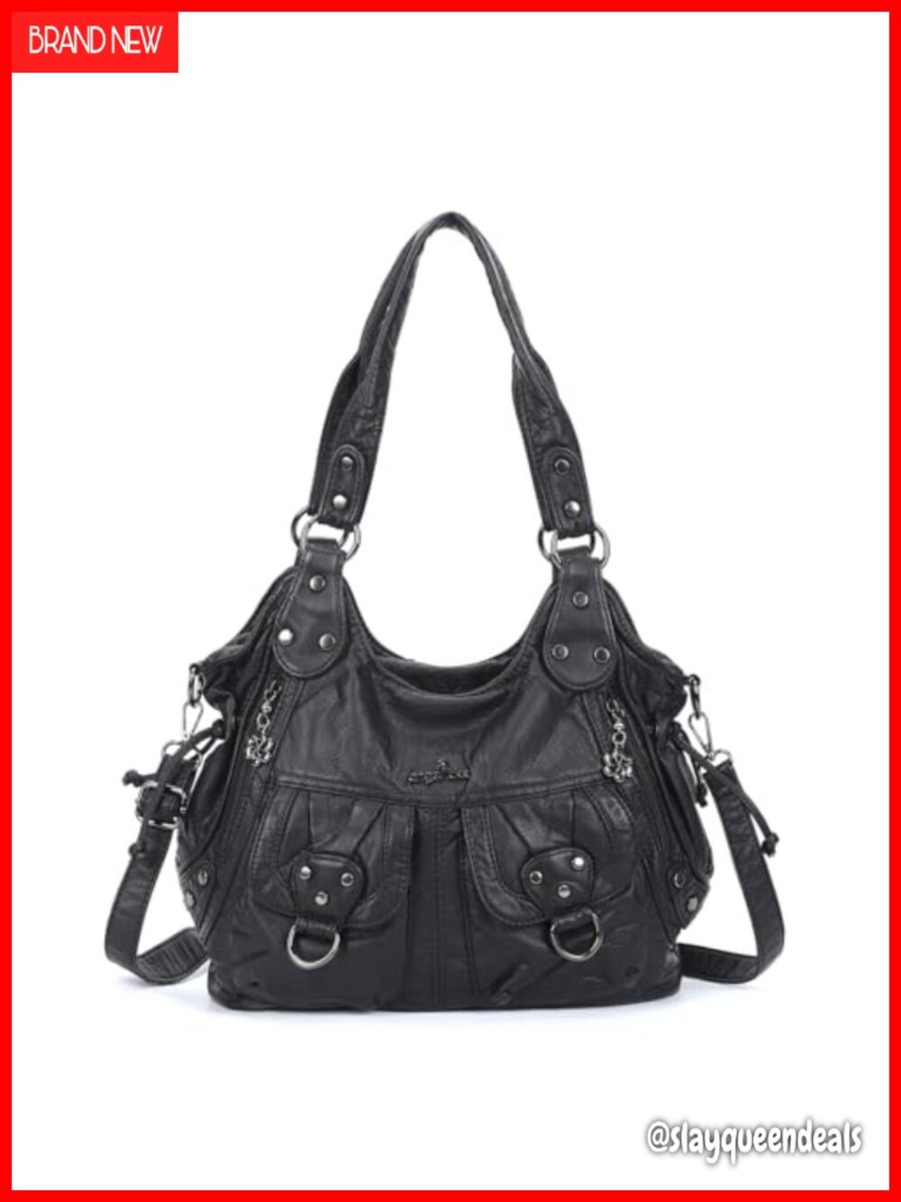 Soft Washed Vegan Leather Multi Pocket Crossbody Hobo Bag Large Capacity